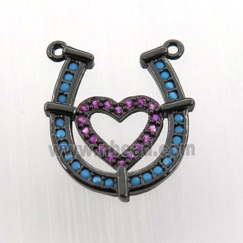 copper pendant paved zircon, heart-U, black plated