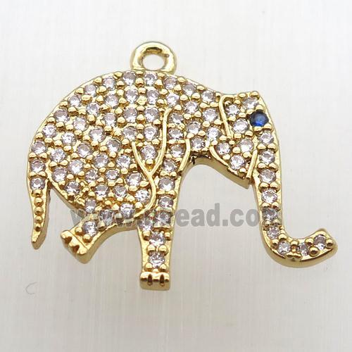 copper elephant pendant pave zircon, gold plated