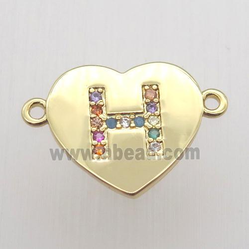 copper letter connector, heart, gold plated