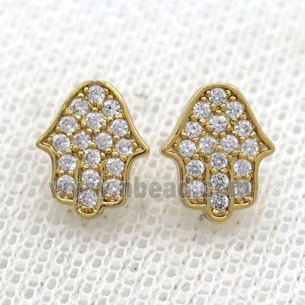 copper hamsahand Stud Earrings pave zircon, gold plated