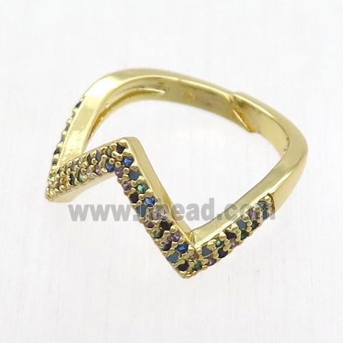 copper Ring paved zircon, resizable, gold plated