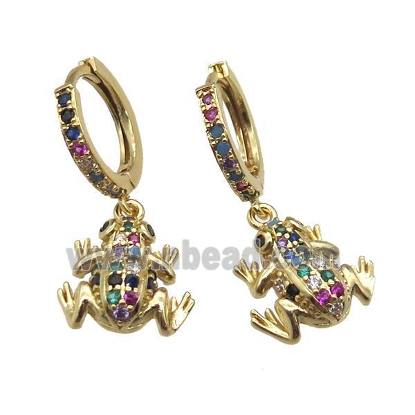 copper hoop Earring paved zircon, frog, gold plated