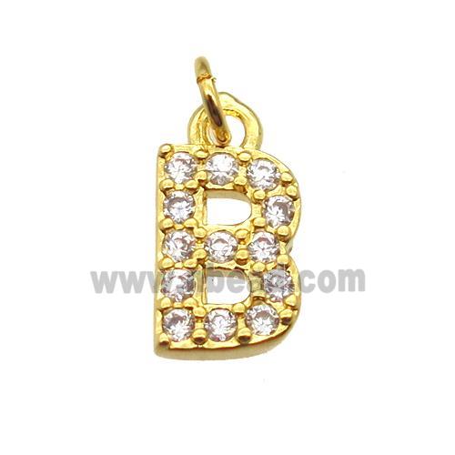 copper letter-B pendant paved zircon, gold plated