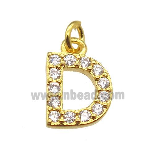 copper letter-D pendant paved zircon, gold plated