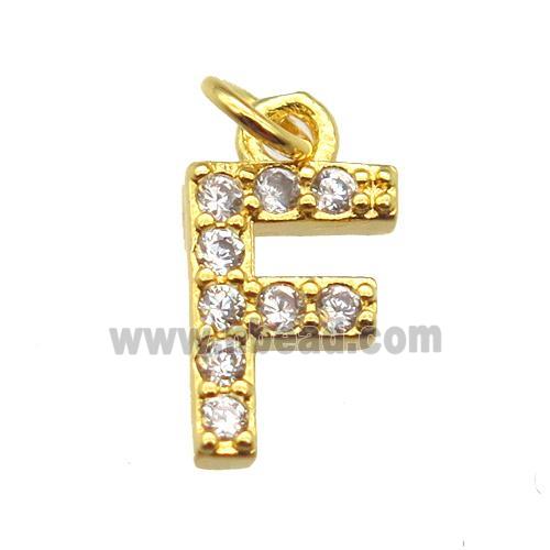 copper letter-F pendant paved zircon, gold plated