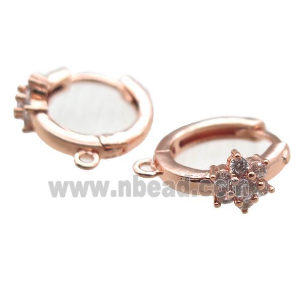 copper Hoop Earrings paved zircon, rose gold