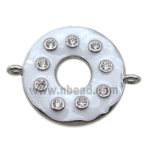 white enameling copper donut connector paved zircon, platinum plated