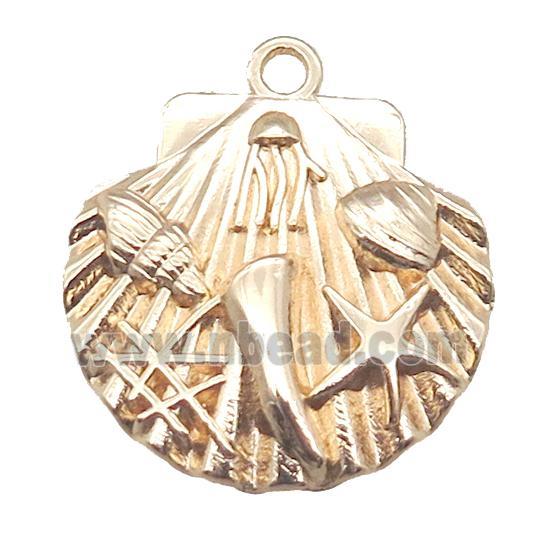 copper pendant, shelled, lt.gold plated