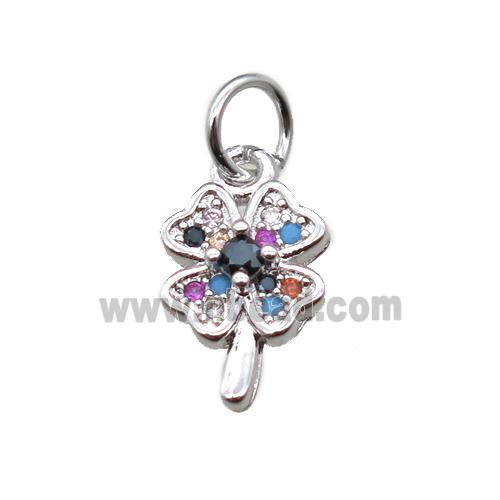 copper clover pendant paved zircon, platinum plated