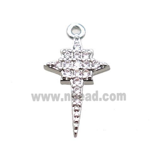 copper northstar pendant paved zircon, platinum plated