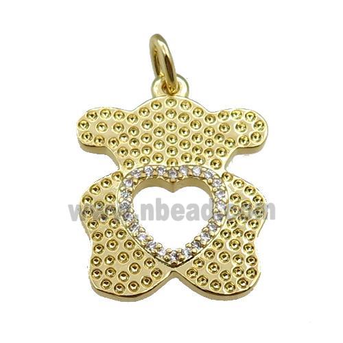 copper bear pendant pave zircon, gold plated