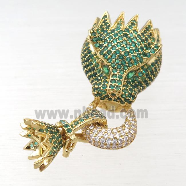 copper clasp pave green zircon, lion, gold plated