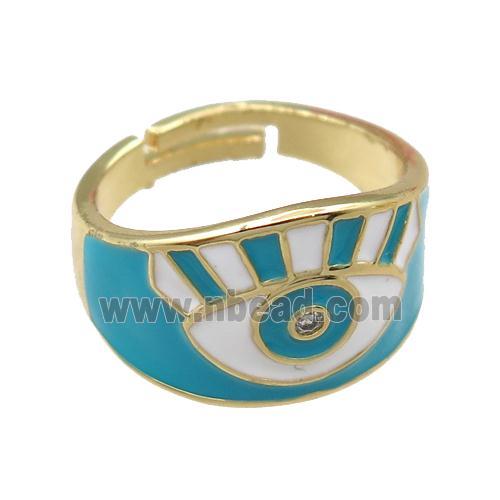 copper Rings with blue enameled, adjustable, gold plated