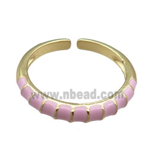 copper Rings, pink enameled, adjustable, gold plated