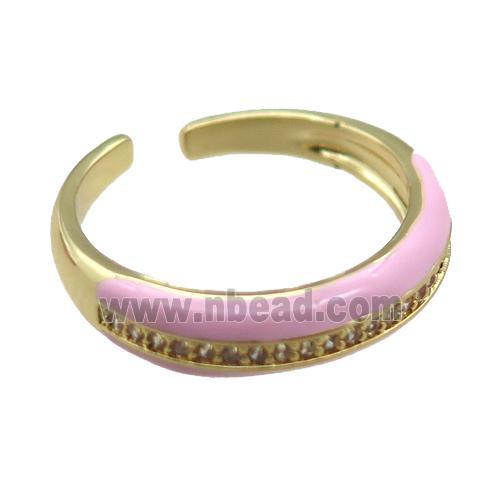 pink Enameling copper ring pave zircon, gold plated