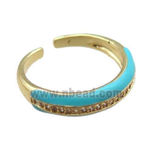 teal Enameling copper ring pave zircon, gold plated