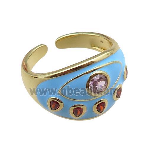 copper rings with blue enameled, adjustable, gold plated