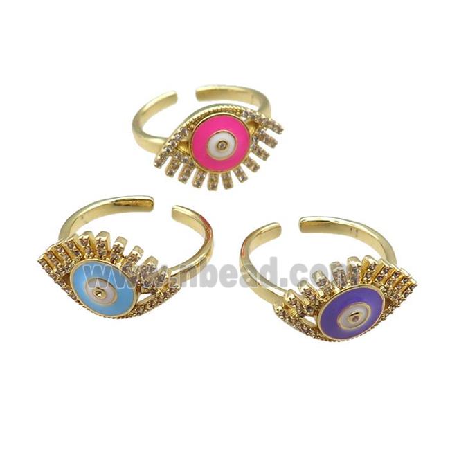 mix copper rings with enameled evil eye, adjustable, gold plated