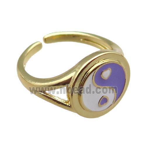 copper rings with enameled, yinyang, adjustable, gold plated