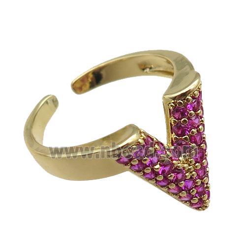 adjustable copper ring pave hotpink zircon, gold plated