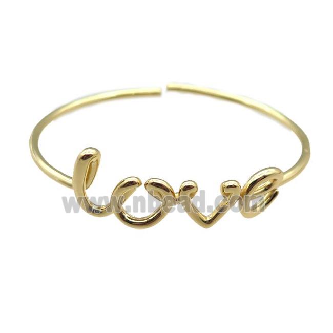 copper LOVE bangle, adjustable, gold plated
