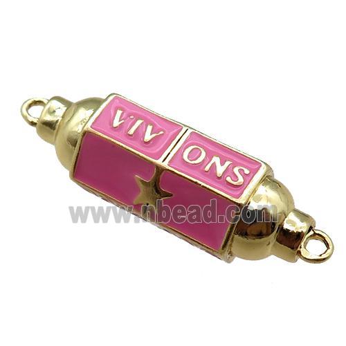 copper capsule hexagon connector, pink enameled, gold plated