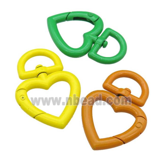 Alloy Carabiner Clasp with hotpink Lacquered Fired, heart, mixed