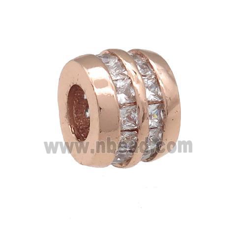 copper barrel beads pave zircon, large hole, rose gold