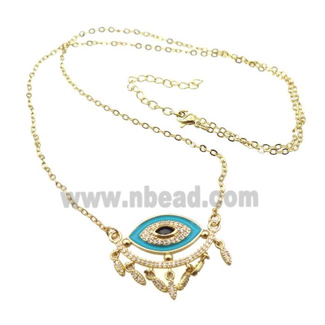 copper Necklace with teal enamel eye, gold plated