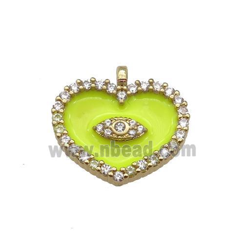 copper Heart pendant paved zircon with yellow enamel, gold plated