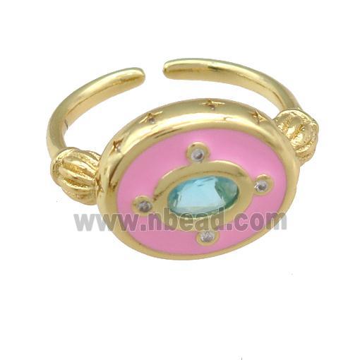 copper Rings with pink enamel, gold plated