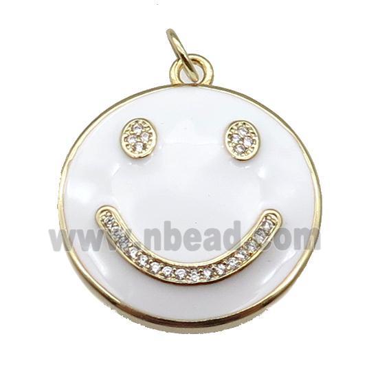 copper Emoji pendant paved zircon with white enamel, happiness face, gold plated