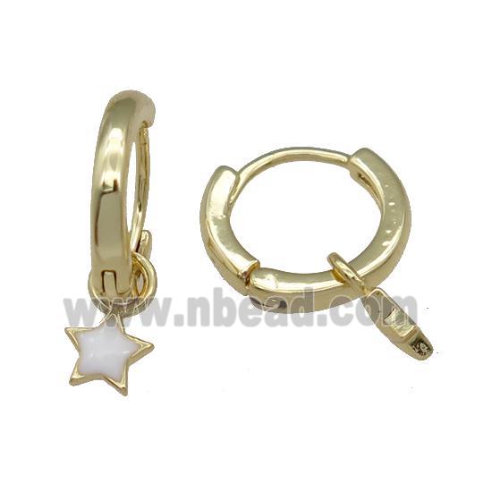 copper Hoop Earring with white enamel star, gold plated