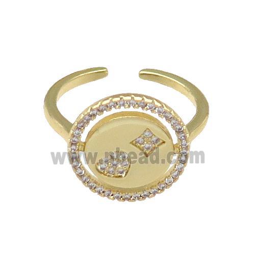 copper Ring paved zircon, circle, gold plated