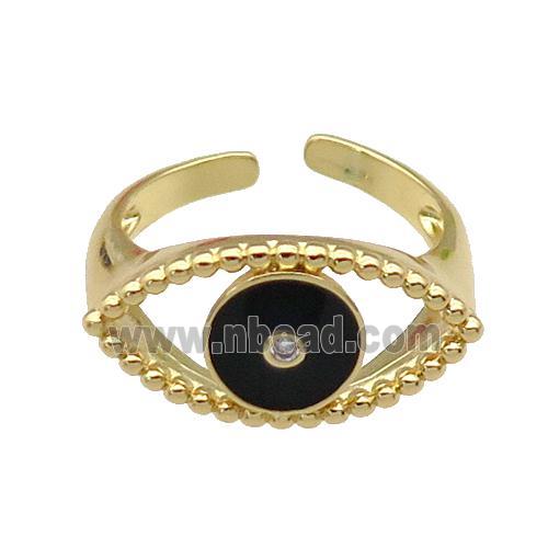 copper Ring with black enamel Eye, gold plated