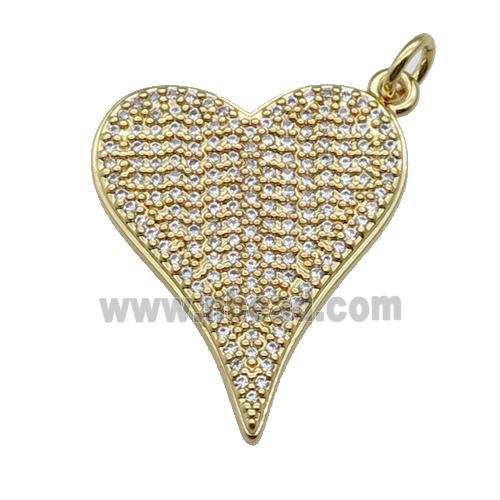 copper heart pendant pave zircon, gold plated