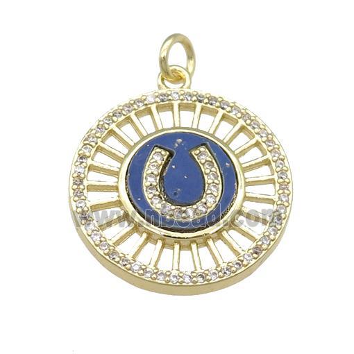 copper circle pendant pave Lapis, zircon, gold plated