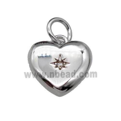 copper heart pendant pave zircon, platinum plated