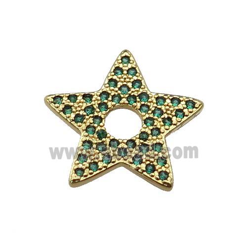 copper star pendant pave green zircon, gold plated