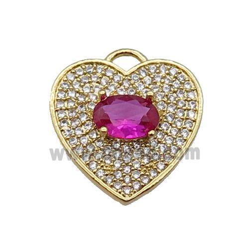 copper Heart pendant pave zircon, ruby, gold plated