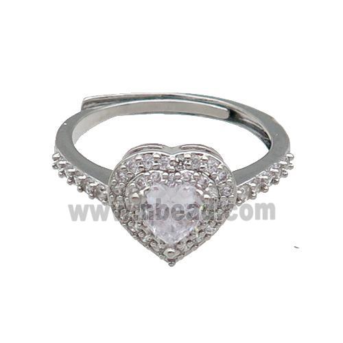 copper Heart Ring pave zircon adjustable platinum plated