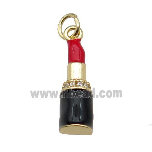 copper Lipstick charm pendant pave zircon red enamel gold plated