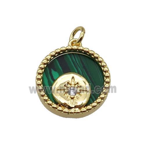 copper circle pendant pave zircon malachite Northstar gold plated