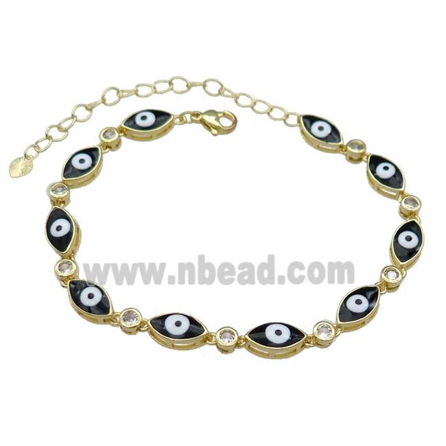 Copper Black Enamel Evil Eye Bracelet Pave Zircon Gold Plated