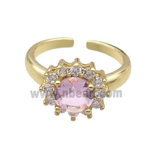 Copper Ring Pave Zircon Pink Crystal Gold Plated