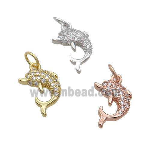 Copper Dolphin Pendant Pave Zircon Mixed