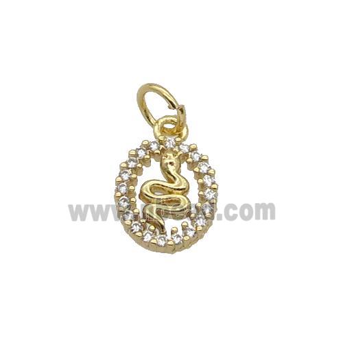 Copper Snake Pendant Pave Zircon Oval Gold Plated