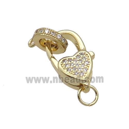 Copper Lobster Clasp Pave Zircon Heart Gold Plated