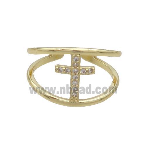 Copper Ring Pave Zircon Cross Gold Plated