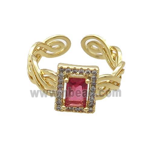 Copper Ring Pave Zircon Red Crystal Gold Plated